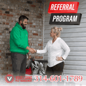 Pest control referral program handshake at home entryway in O’Fallon, MO
